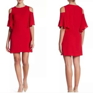 SALE London times Cold cut shoulder ruffle dress